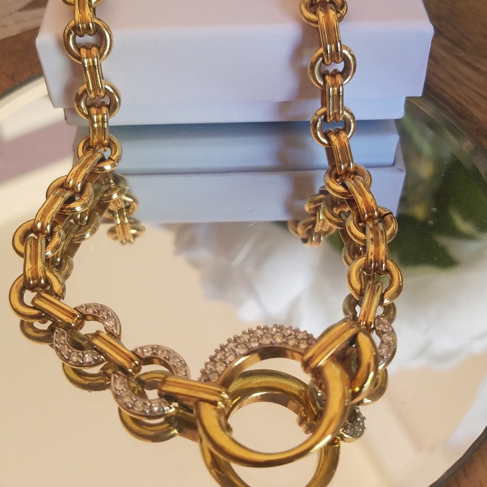 AUTHENTIC Swarovski 18k Gold Plated Chunky Chain Link Vintage Necklace - Picture 8 of 16